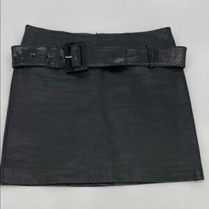 Vintage Cache Women’s Black Leather Mini Skirt with Belt Size 8